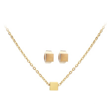 Stainless Steel Minimalist Cube Pendent Gold Plated Individual Earring Necklace Jewelry Set